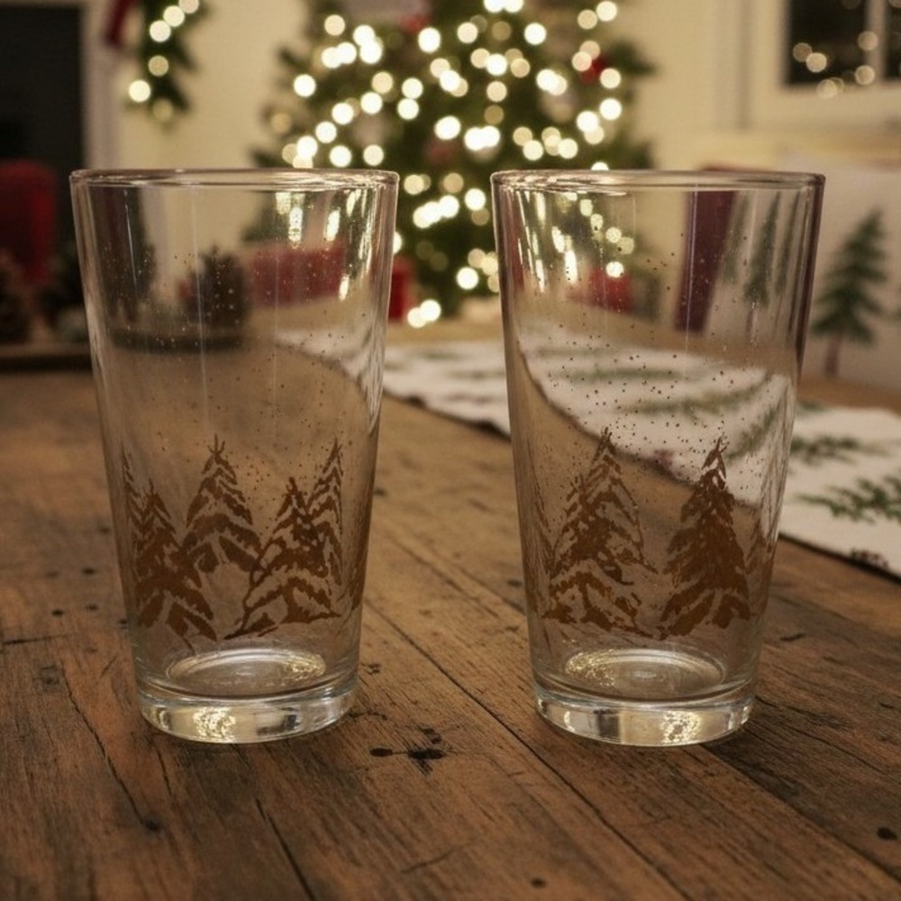 Dansk Golden Pines Highball Glasses,β Set of 2, Vintage Tumblers, Drinkware